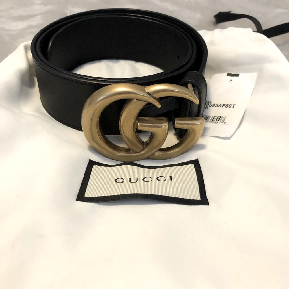 EUC Gucci Women 40mm GG Leather Belt Black in 80